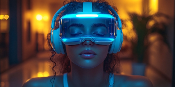 Personne portant un casque VR explorant le métaverse et ses dimensions intimes