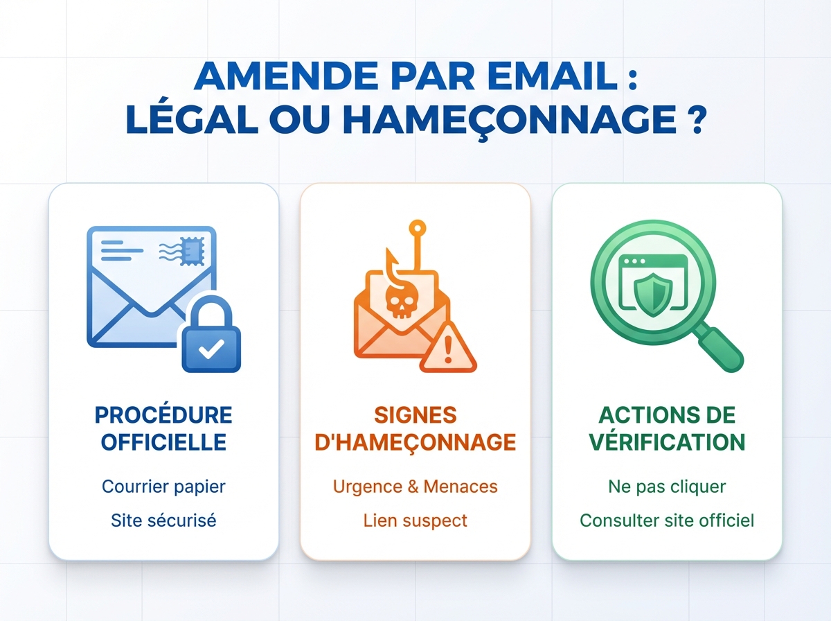 Infographie cheat sheet : Recevoir une amende par mail : légal ou hameçonnage ?