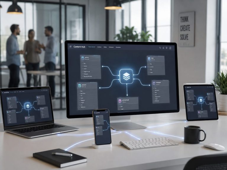 Interface de headless CMS reliant du contenu à plusieurs appareils et canaux digitaux